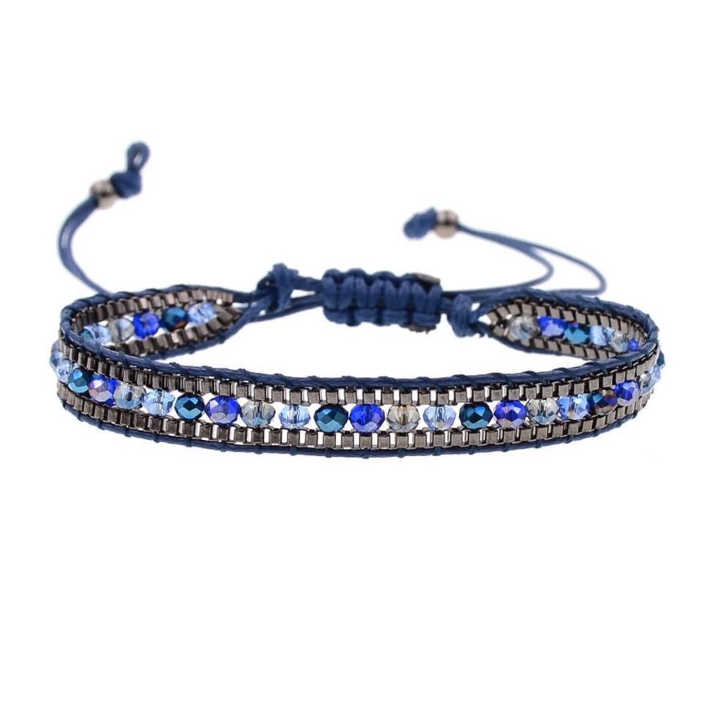 Blue Multi Bead Pull String Bracelet